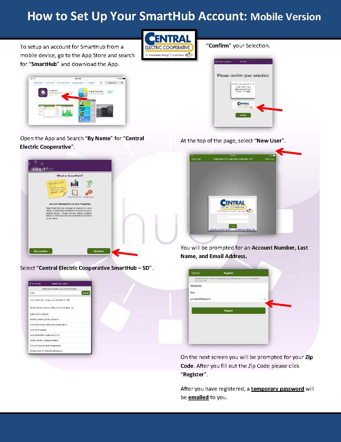 SmartHub instructional guide for mobile setup